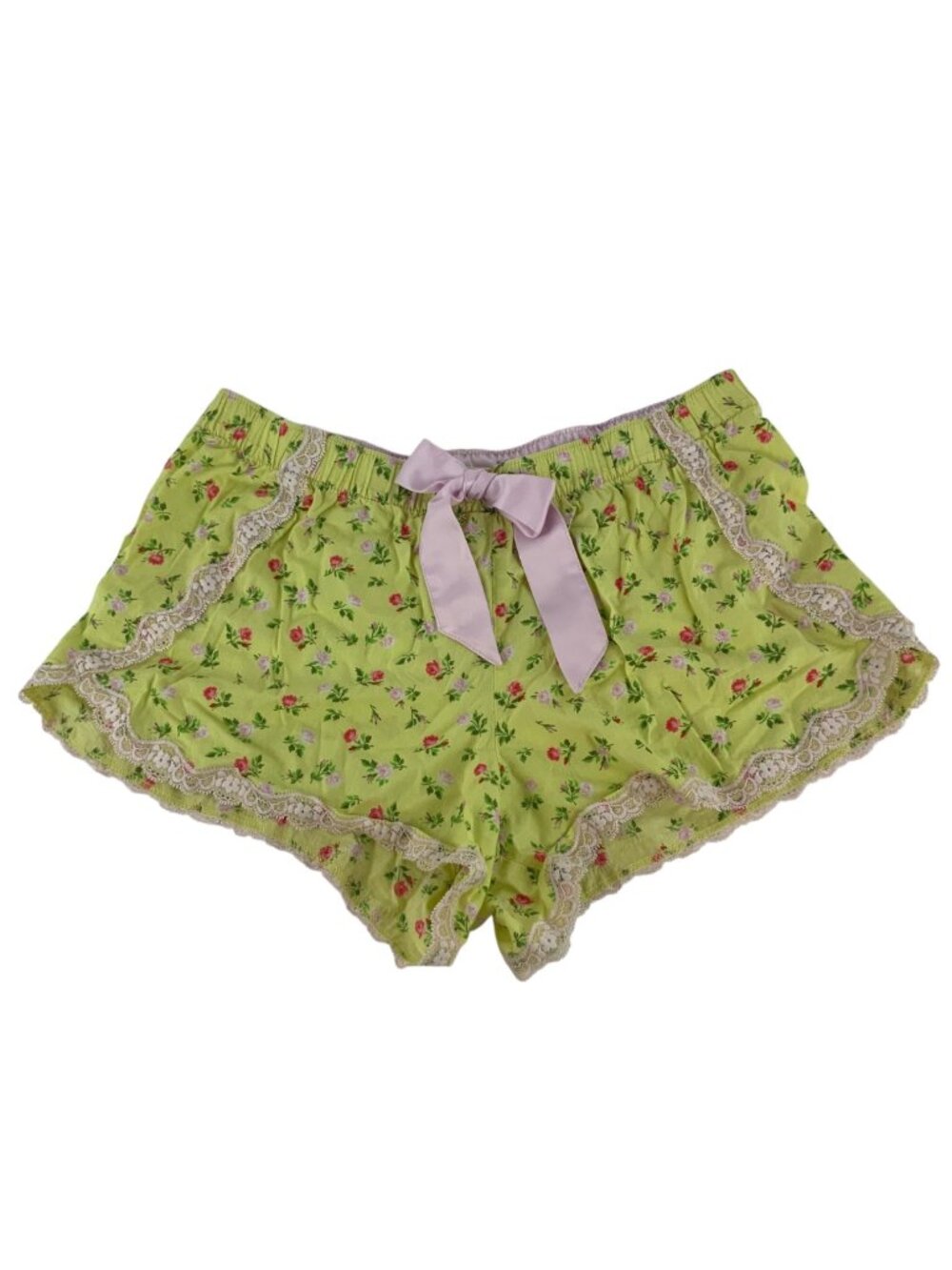 Victorias Secret Floral Lace Trim Pajama Shorts With Bow Detail Size Small